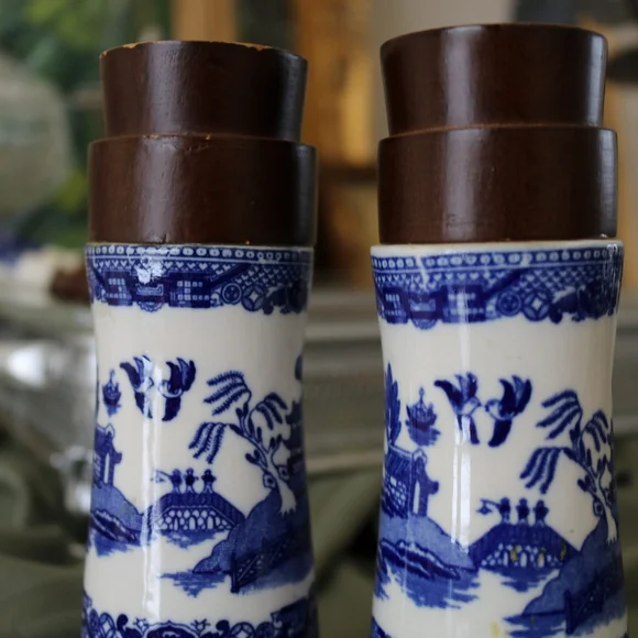 Blue and White Ceramic Vases with Brown Accents - Picture 5 of 5
